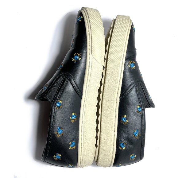 Coach G1367 Black Embroidered Floral Leather Slip On Shoes - Picture 5 of 8